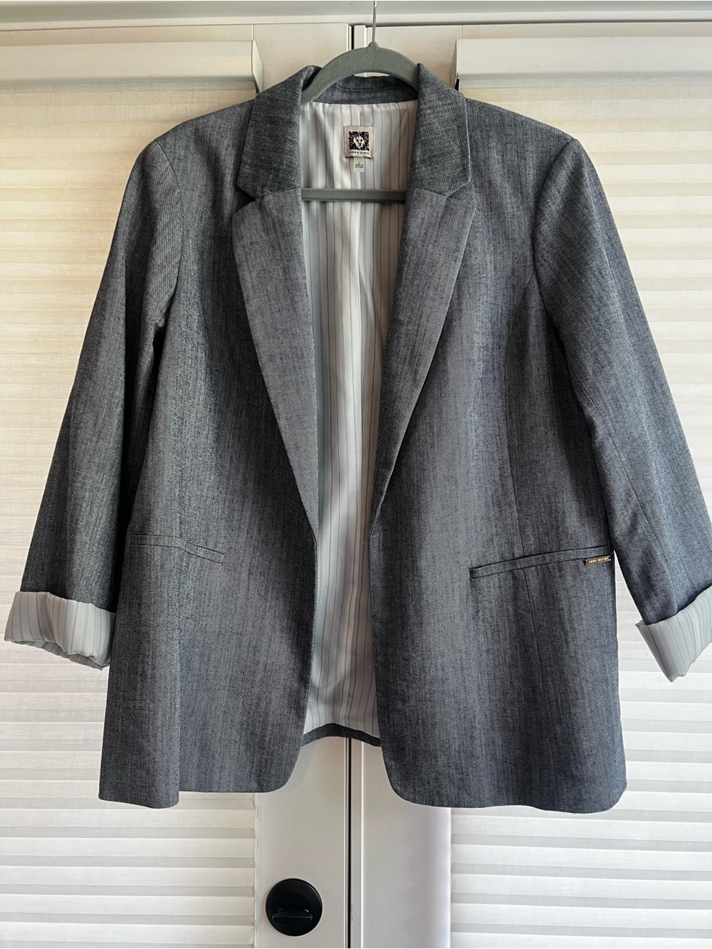 Anne Klein Womens Denim Blue Blazer Jacket, size Large